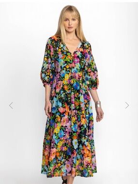 Johnny Was Wild Blooms Dolman Tiered Maxi Dress XL